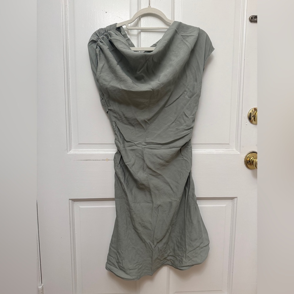 NWT - Mango asymmetrical draped short dress, sage green, size S - Picture 9 of 11